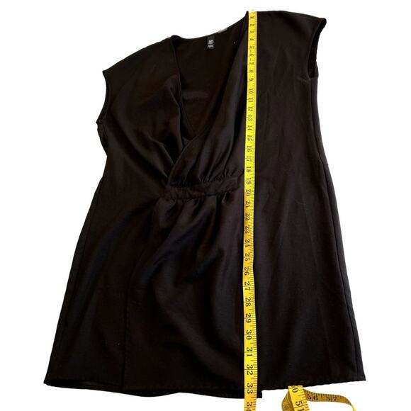 Ezra Black Surplice Mini Dress Large Sleeveless V-Neck Elastic Waist Stretch - Picture 6 of 8